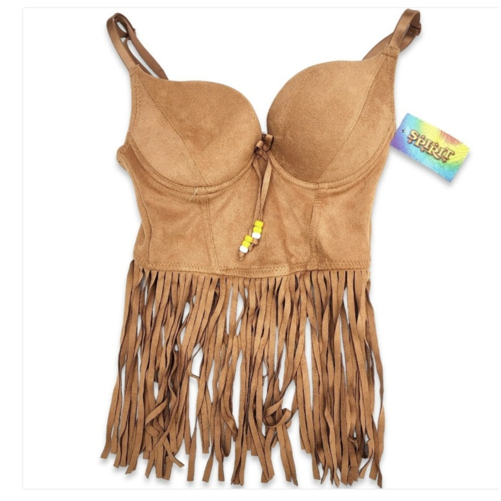 NWT Spirit Halloween Women's XS  Fringed Western Pocahontas Corset Top Cosplay